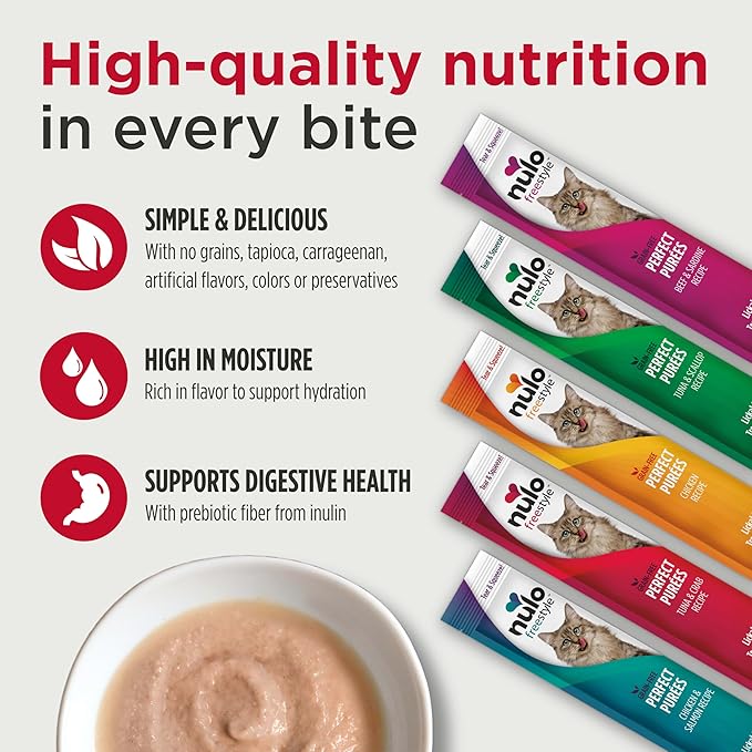 Nulo Freestyle Lickable Cat Treats - Perfect Purées Variety Pack, Squeezable Grain-Free Wet Cat Food Topper, High Moisture for Hydration, 40 x 0.5oz
