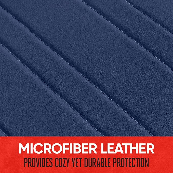 Motor Trend Seat Covers for Cars Trucks SUV, Faux Leather 2-Pack Blue Padded Car Seat Covers with Storage Pockets, Premium Interior Car Seat Cover