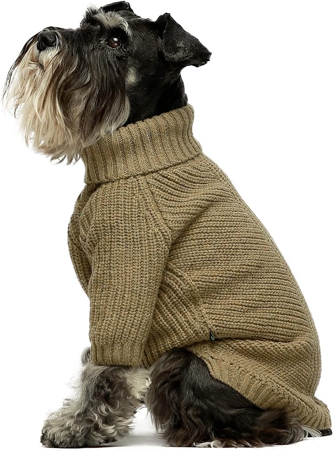Fitwarm Thermal Knitted Dog Sweater Doggy Winter Coat Pet Clothes Doggie Turtleneck Jacket Puppy Outfits Cat Sweatsuit Sage Green Large