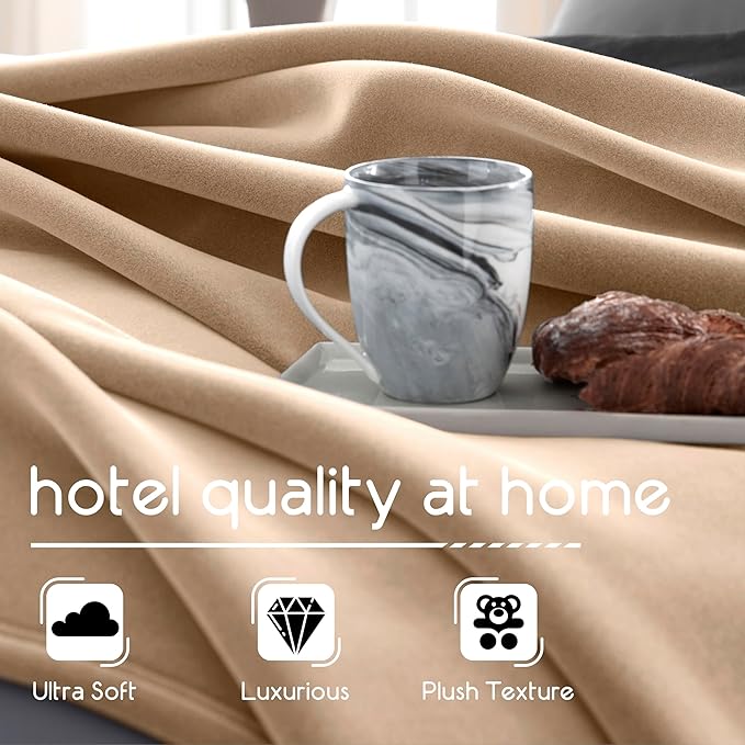 Vellux 1B07049 Original Insulating Core Hotel Style Solid Blanket Machine Washable Soft Cozy Warm Pet Friendly Bed Sofa Blankets, Twin, Beige (Pack of 2)
