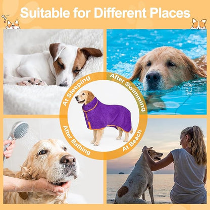 Bienbee Dog Bathrobe, Quick Drying Super Absorbent Dog Robes for After Bath, Warm Keeping Dogs Towel, Dogs Bath Supplies, Dark Purple XXL