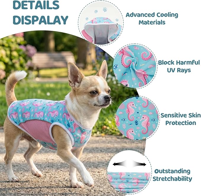 UPF 50+ Sun Protection Dog T-Shirt, 2 Pack Lightweight Sleeveless Dog Vest for Small Dogs Girl – Reflective Strips, Quick-Dry Pet Apparel, Sports Fan Shirt P23ST00513M