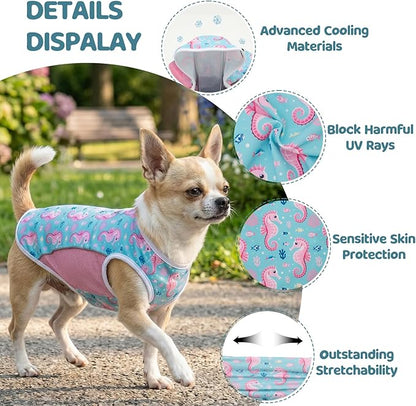 UPF 50+ Sun Protection Dog T-Shirt, 2 Pack Lightweight Sleeveless Dog Vest for Small Dogs Girl – Reflective Strips, Quick-Dry Pet Apparel, Sports Fan Shirt P23ST00513M