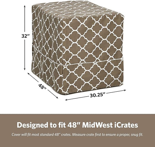 MidWest Homes for Pets XL Dog Crate Cover with Teflon Fabric Protector, Poly-Cotton Privacy Kennel Cover Fits Most 48-inch Crates, Brown Designer Print, Washable, Reduces Barking