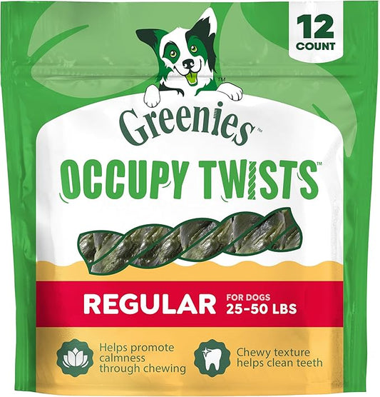 Greenies Occupy Twists Natural Dog Treats Regular Size Dog Chews Long Lasting Chicken Flavor, 17.2 oz. Pack, 12 Count