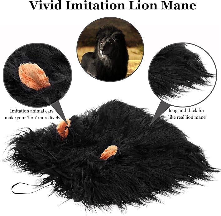 Onmygogo Lion Mane Wig for Dogs with Ears, Funny Pet Costumes for Halloween Christmas