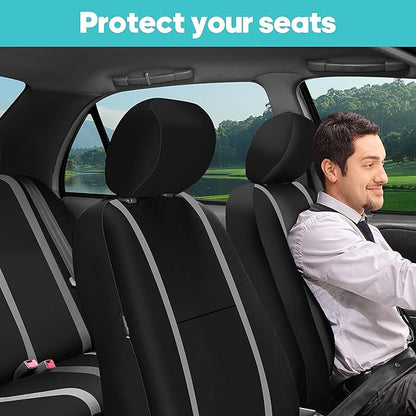 FH Group Car Seat Covers Front Set in Cloth for Low Back Car Seats with Removable Headrest, Universal Fit, Automotive Washable for SUV, Sedan, Van Gray