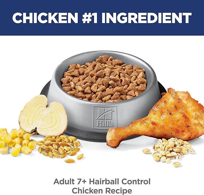 Hill's Science Diet Adult 7+ Hairball Control Dry Cat Food, Chicken, 15.5 lb. Bag