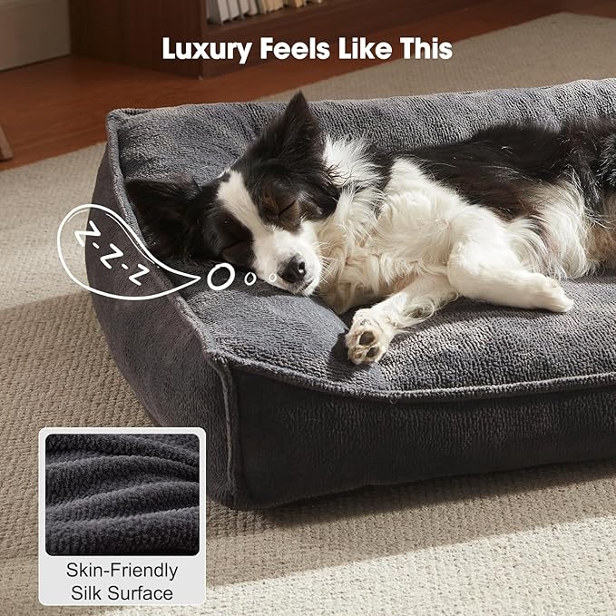 FURTIME XXL Orthopedic Dog Beds Large Sized Dog, Extra Thick Supportive Comfort Pet Sofa, Ergonomic Slant Dog Couch Bed with Removable Washable Cover, Ultra Soft Surface & Non-Slip Bottom, Grey, 48"