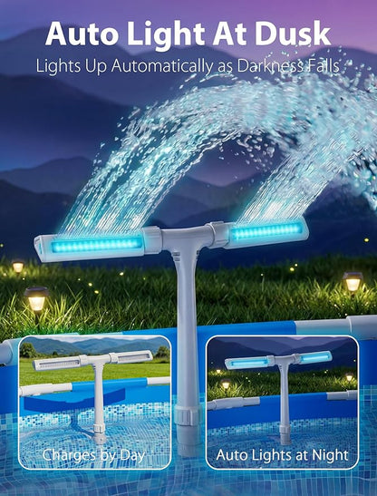 POOLHOUR 2026 Upgrade Height Solar Pool Fountain with 10-Color 4-Mode LED Lights, Auto Light-Sensing Pool Sprinkler Fountain for Above/Inground Pools, 360° Adjustable Spray for 8-16°F Cooling (Gray) | Auto Light-Sensing Pool Sprinkler Fountain with 4 L...