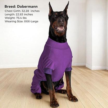 cyeollo Fleece Dog Pajamas Dog Pjs Jumpsuit Thermal Dogs Onesie Stretchable Doggie Coat Warm Pet Clothes for Medium to Large Sized Dogs Apparel, Purple 3XL
