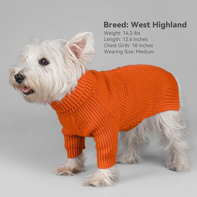 cyeollo Dog Sweater Pullover Turtleneck for Dogs, Classic Knitwear Fall Winter Cold Weather Dog Clothes Warm Pet Apparel Small Medium Large Doggie Sweaters, Orange S