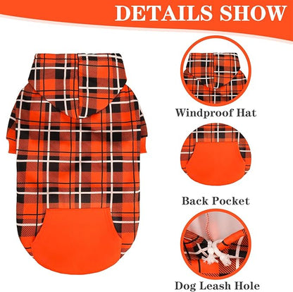 EXPAWLORER Plaid Dog Hoodie - British Style Warm Dog Sweater Shirt with Leash Hole,Pitbull Clothes Outfits,Winter Coat Apparel for All Breeds Puppy Girl Boy-Cat Apparel,Orange S-Medium