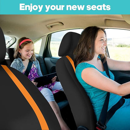 FH Group Car Seat Covers Front Set in Cloth -Car Seat Covers for Low Back Car Seats with Removable Headrest,Universal Fit,Automotive SeatCovers,Washable Car SeatCover for SUV,Sedan,Van Orange