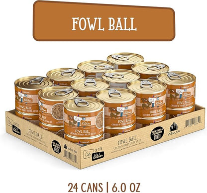 Weruva Cats in The Kitchen, Fowl Ball with Chicken & Turkey Au Jus Cat Food, 6oz Can (Pack of 24)
