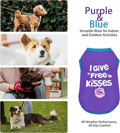 Color-Blocked Dog Tank Top with Playful Heat Transfer Designs – Lightweight Polyester Shirt for Small,MediumDogs, Perfect for Casual Outings.I Give Free Kisses Deep Purple XL