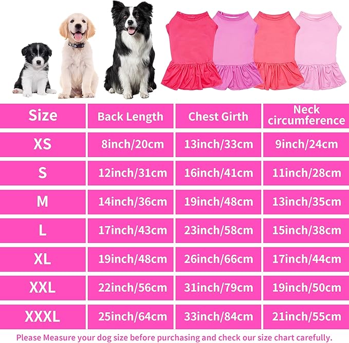 4PCS/Pack Dog Dresses Shirts Pink for Small Dogs Girl Female Purple Red Puppies Doggies Kittens Skirts Spring Summer Clothes Pet Apparel Cat Sundress Stretchable Outfit S