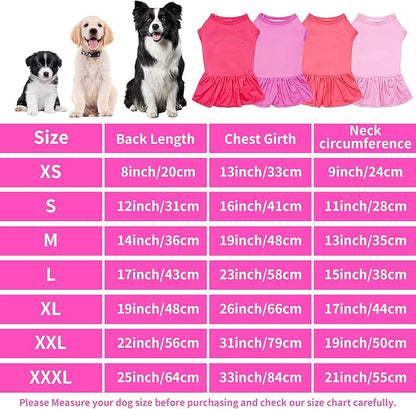4PCS/Pack Dog Dresses Shirts Pink for Extra Large Dogs Girl Female Purple Red Skirts Spring Summer Clothes Pet Apparel Sundress Stretchable Lightweight Outfit XL
