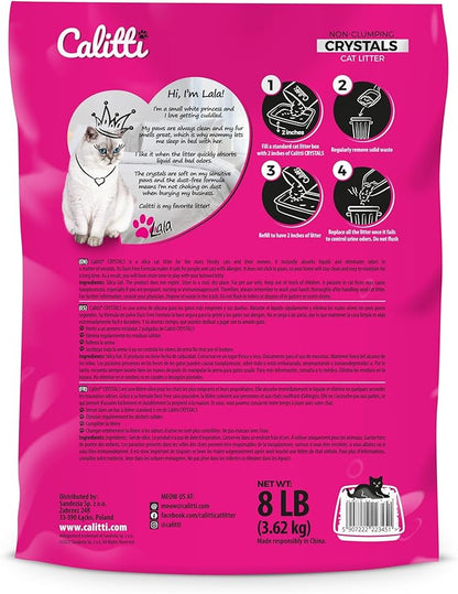 Calitti Premium Crystal Cat Litter – Ultra Absorbent & Maximum Odor Control – 99.9% Dust-Free, Low Tracking, Non-Clumping Silica Gel – Unscented – 32 lb (4 x 8 lb Packs)