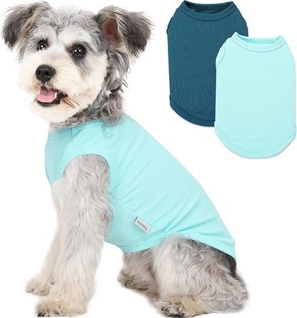 2 Pack Dog Clothes for Small Dogs Summer Dog Shirt Vest Girl Boy Lightweight Puppy T-Shirts Blank Soft and Cool Pet Clothing Sleeveless Medium Large Dog Outfit (Light Blue+Dark Cyan, X-Small)
