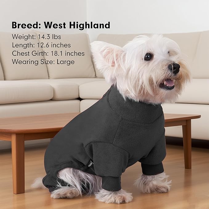 cyeollo XL Dog Pajamas, Fleece Dog Pjs Thermal Doggie Onesie Soft Stretchy Doggie Sweater Pet Jammies Clothes for Medium to Large Dogs Female & Male, Dark Grey XL