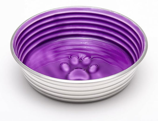 Loving Pets - Le BOL Dog Food Water Bowl Enamel Ceramic Bowl No Tip Stainless Steel Pet Bowl No Skid Spill Proof (Extra Small, Lilac)