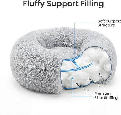 Tiny Dog Bed 15 Inch for Extra Small Dogs,Washable Puppy Bed,Soft Faux Fur Calming Donut Bed for Chihuahua Yorkie Maltese Pomeranian,Grey