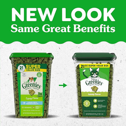 Greenies Cat Treats, Feline Veterinarian-Recommended Adult Natural Dental Treats, Catnip Flavor, 21 oz. Tub