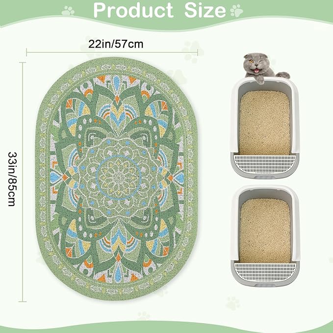 Glittme 33"x22" Cat Litter Mat with Mesh Design - Non-Slip & Waterproof Litter Trapping Pad for Litter Box Protects Floors from Stains Soft Texture for Pets,Green