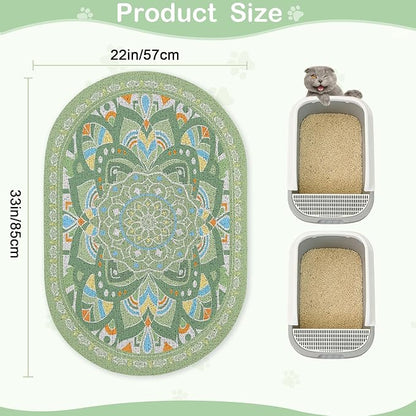 Glittme 33"x22" Cat Litter Mat with Mesh Design - Non-Slip & Waterproof Litter Trapping Pad for Litter Box Protects Floors from Stains Soft Texture for Pets,Green