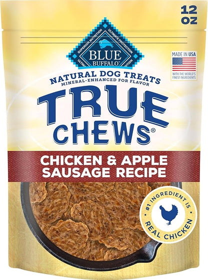 Blue Buffalo True Chews Dog Treats, Made in the USA with Natural Ingredients, Chicken and Apple Sausage Recipe, 12-oz Bag