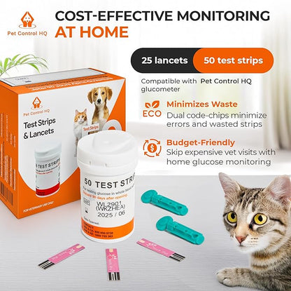 50 Test Strips for Pet Control HQ Glucose Monitor - Accurate Diabetes Testing for Dogs & Cats (Compatible with Pet Control HQ Glucose Monitoring)