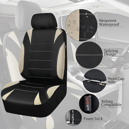 CAR PASS Neoprene EVA Waterproof car seat Covers Front Seats Only, Universal fit for SUV Vehicles Automotive with 5mm Composite EVA Inside,Airbag Compatible (Two Seats 6PCS, Black and Beige)
