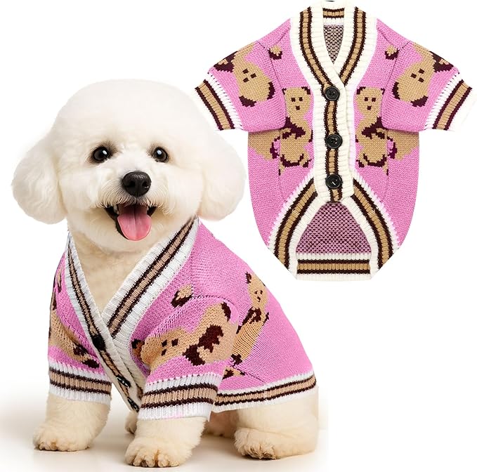 PETCARE Small Dog Sweater Cute Bear Dog Cardigan Coat Clothes for Small Medium Dogs Boy Girl Cat Sweaters Clothes for Cats Only Soft Warm Fall Winter Puppy Knitted Outfits Chihuahua Shih Tzu, Pink