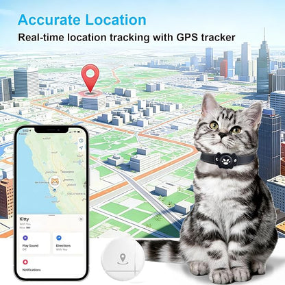 2-in-1 GPS Tracker for Cats: Smart Pet Collar with Real-Time Tracking,No Monthly Fee/Subscription (iOS & Android) Waterproof, Anti-Lost,365-Day Long Battery Life GPS Tracker Cat Collar (Blue)