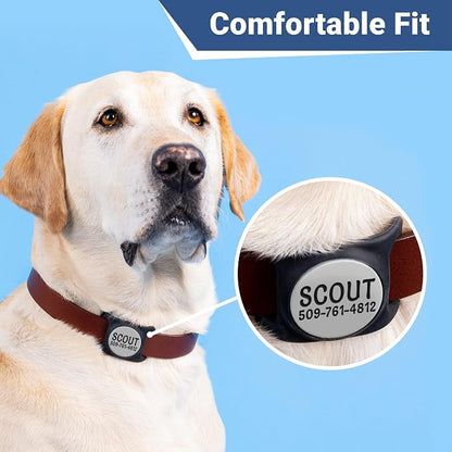 GoTags Personalized AirTag Dog Collar Holder, Engraved Tracker Case for Pet Collar, Custom Text with Phone Number, Slide On Tag for GPS Nameplate, Track Dogs with Apple iPhone, 4 Colors (Small)