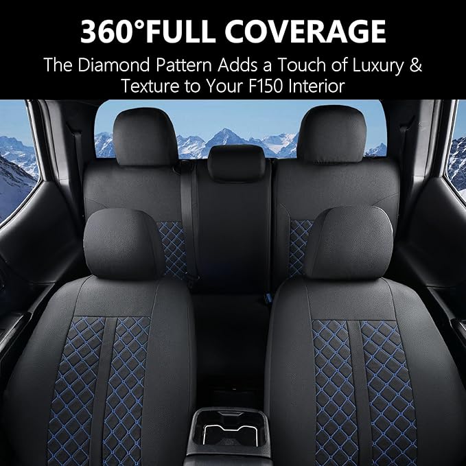 Truckiipa Full Set Leather Seat Covers Fit for Toyota Tacoma Full Coverage Waterproof Seat Covers Cushion Protector Fit for 2016-2023 Toyota Tacoma Double Crew Cab, Full Set, Black&Blue