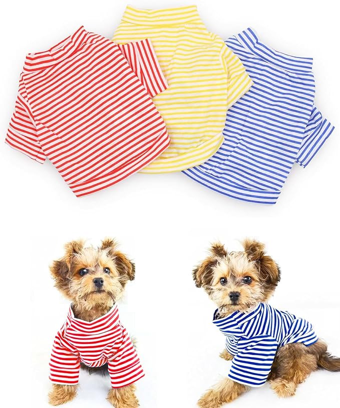 DroolingDog Dog Clothes Pet Striped T-Shirt Plain Puppy Apparel for Small Dogs, XS, Pack of 3