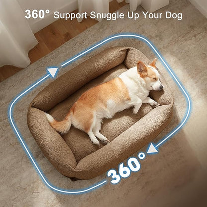 FURTIME Dog Bed Large Sized Dogs, Washable Comfy Fluffy Medium Dog Bed, Removable Zipper Cover Machine Wash, Soft Orthopedic Bed Durable Pet Cuddler with Anti-Slip Bottom, 36"x27"x8",Brown