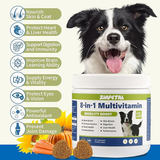 Dog Multivitamin Soft Chews – Glucosamine, Chondroitin, Probiotics & Omega-3 for Joint, Skin & Coat, Heart, Digestive & Immune Support – Chicken Flavor, 120 Soft Chews, ZOAPETAL