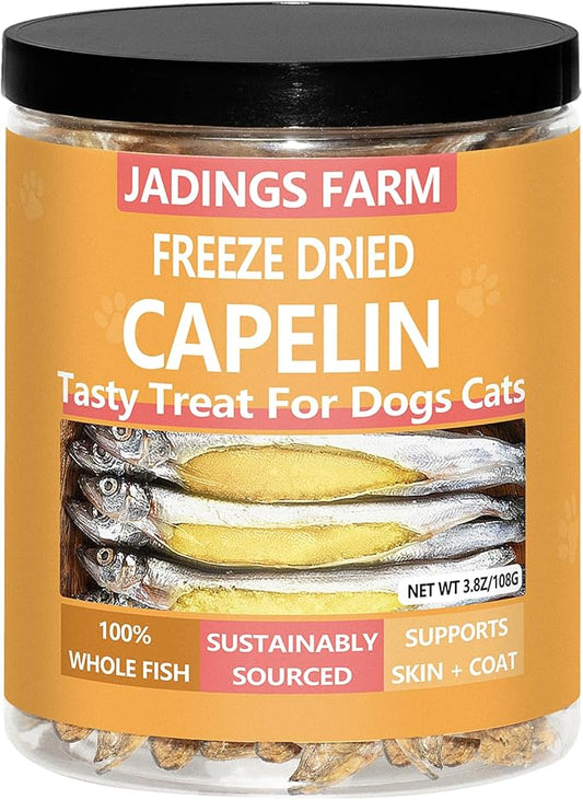Freeze Dried Capelin with Roe for Cats & Dogs, Whole Fish Dog & Cat Treats - Single Ingredient, High Protein, Rich in Omega 3 for Skin & Coat Health, Grain-Free, Wild-Caught 3.8 oz