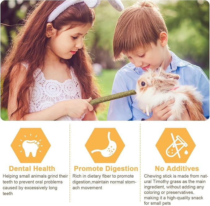 VESPRO 52P Small Animals Play Balls, Rolling Chew Toys & Chew Grass Balls for Bunny,Timothy Hay Sticks for Chinchillas Hamsters Rabbit Guinea Pig Rats and Animals Teeth Care
