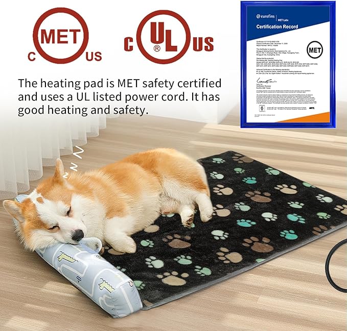 GOLOPET Cat Heating Pad Round 16in,Waterproof Outer Skin and Smart Thermostat Switch, Adjustable Heated Cat Bed, Adding Wire Rope Wires Small Dog Warming Pad