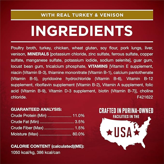 Purina ONE True Instinct Tender Cuts in Gravy With Real Turkey and Venison, and With Real Chicken and Duck High Protein Wet Dog Food Variety Pack - (Pack of 12) 13 oz. Cans