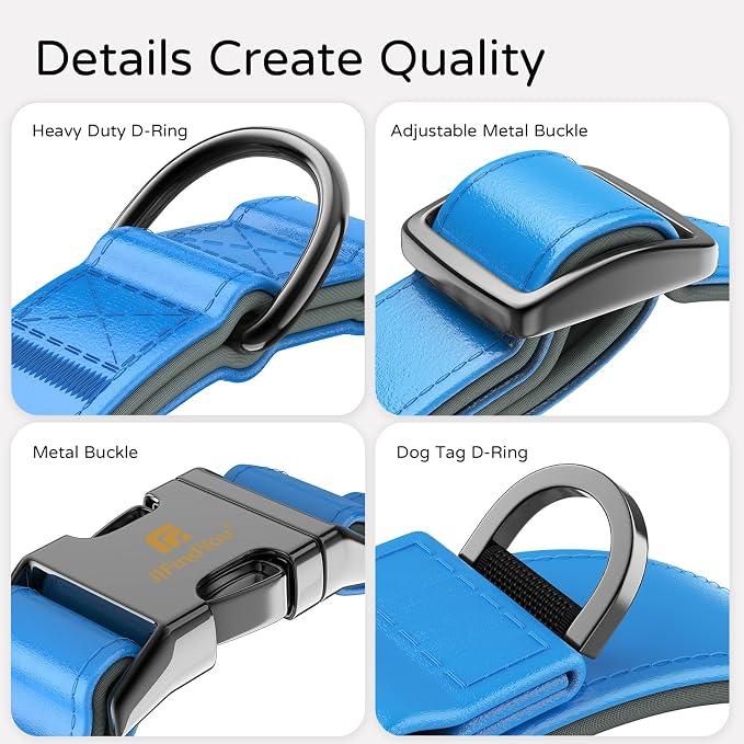 Airtag Dog Collar, Dog Collar with airtag Holder, IP68 Waterproof Leather Dog Collar with Metal Buckle & Lockable Airtag Holder, Heavy Duty Adjustable for Small Medium Large Dogs (Blue S)