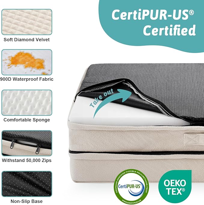 COZY KISS Orthopedic Dog Bed for Small Medium Size Dogs, Bolster Pet Couch with Waterproof Lining, Egg Crate Foam Sofa for Pets Up to 30 lbs, U-Shaped, 30x20x6.5 inch, Beige