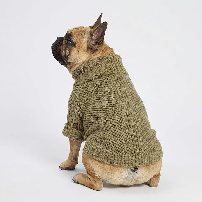 Fitwarm Thermal Knitted Dog Sweater Doggy Winter Coat Pet Clothes Doggie Turtleneck Jacket Puppy Outfits Cat Sweatsuit Sage Green XS