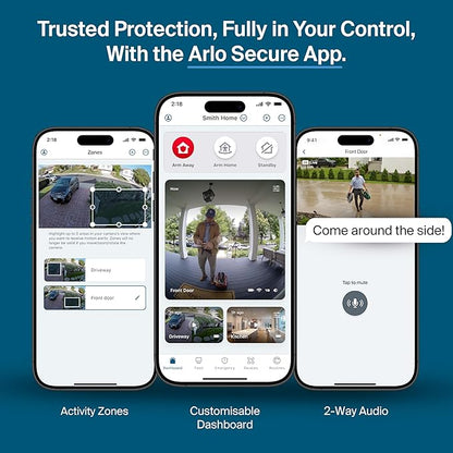 Arlo Pro Security Camera 2K HDR (6th Gen, 2025 Release) 4 Cam + 4 Solar Panels + 6 Months of Secure Plus Plan - Wireless Outdoor Camera, Battery Power, Person, Vehicle & Animal Detection, White