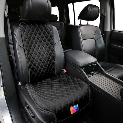 FH Group Car Seat Cushion – Faux Leather Single Front Seat Cover with Front Pockets, Airbag Compatible, Universal Fit Car Seat Cushion for Driver or Passenger Seat, SUV, Truck, Sedan & Van – Black
