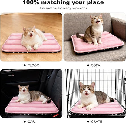 pobopobo Dog Crate Pad, Ultra Soft & Anti-Slip Kennel Mat, Secure Fit for Metal Crates & Dog Cages, Washable Cozy Bed for Extra Small Dogs & Cats (Pink, XS(18"*12"*1.5"))